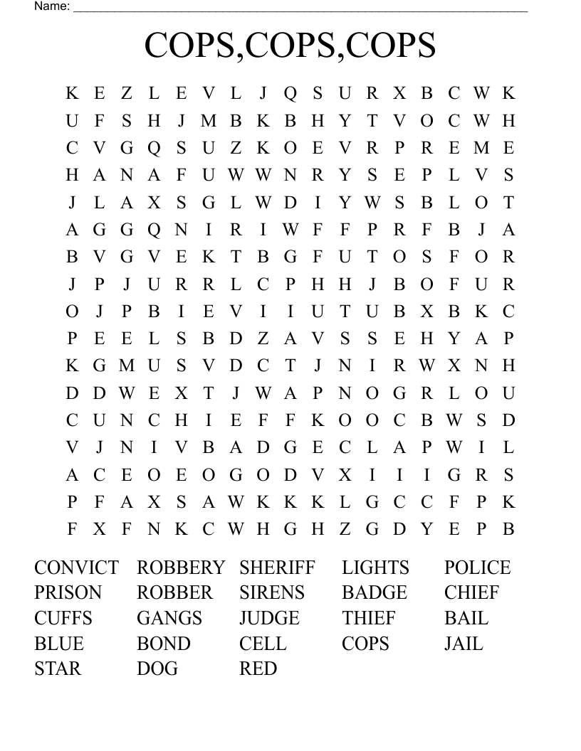 COPS,COPS,COPS Word Search