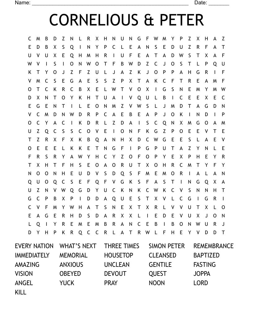 CORNELIOUS & PETER Word Search