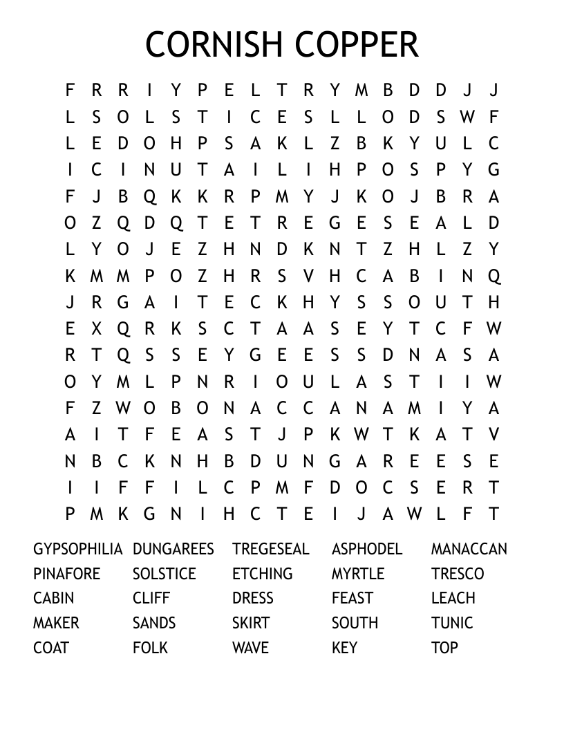 CORNISH COPPER Word Search