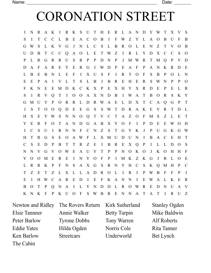 CORONATION STREET Word Search