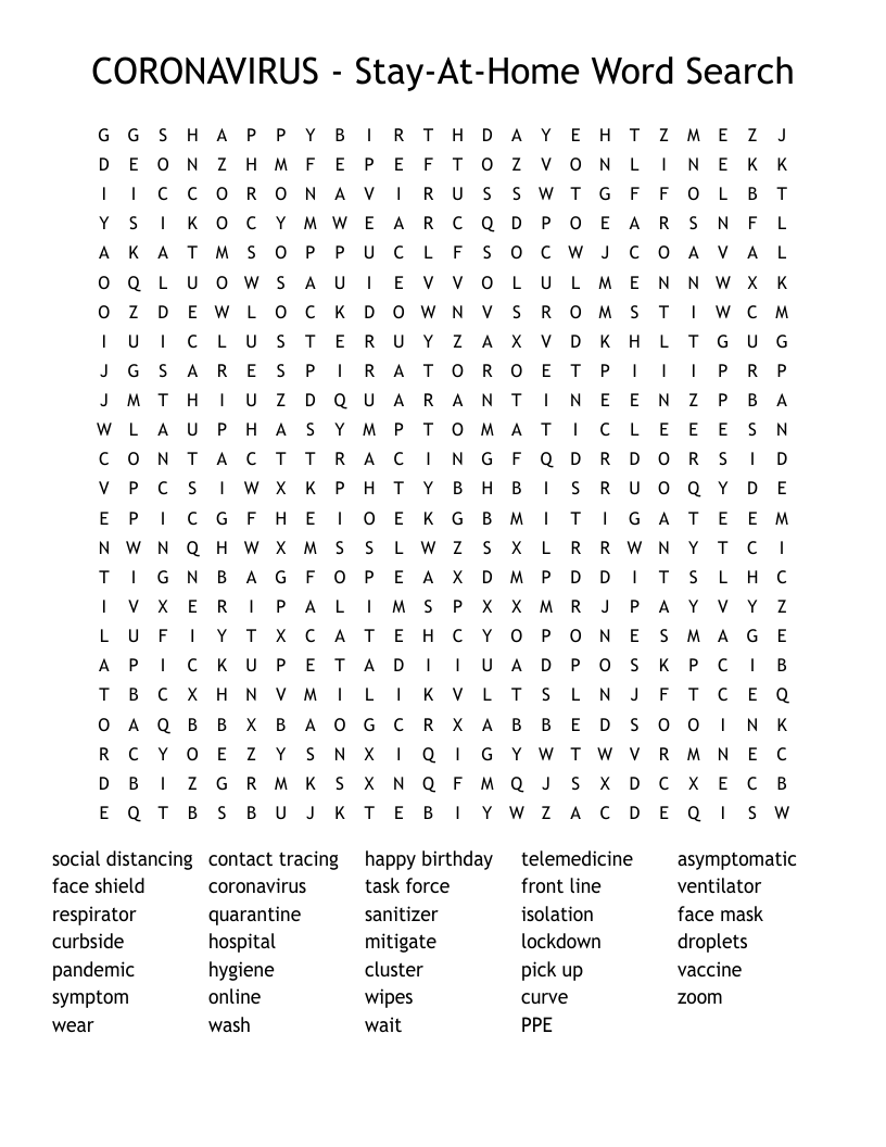 CORONAVIRUS - Stay-At-Home Word Search