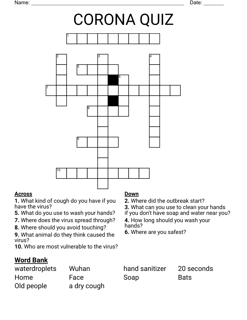 CORONA QUIZ Crossword