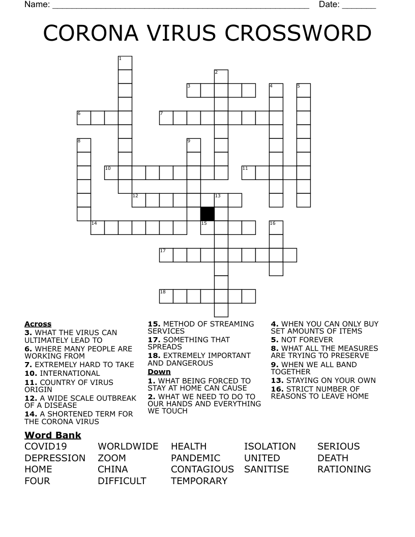CORONA VIRUS CROSSWORD