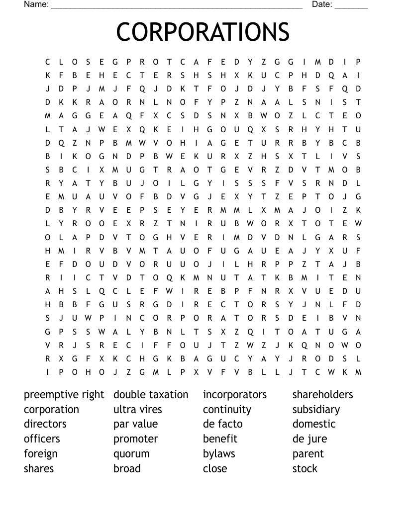 CORPORATIONS Word Search