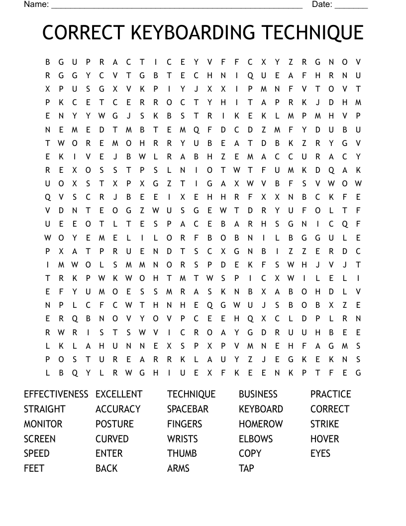 CORRECT KEYBOARDING TECHNIQUE Word Search