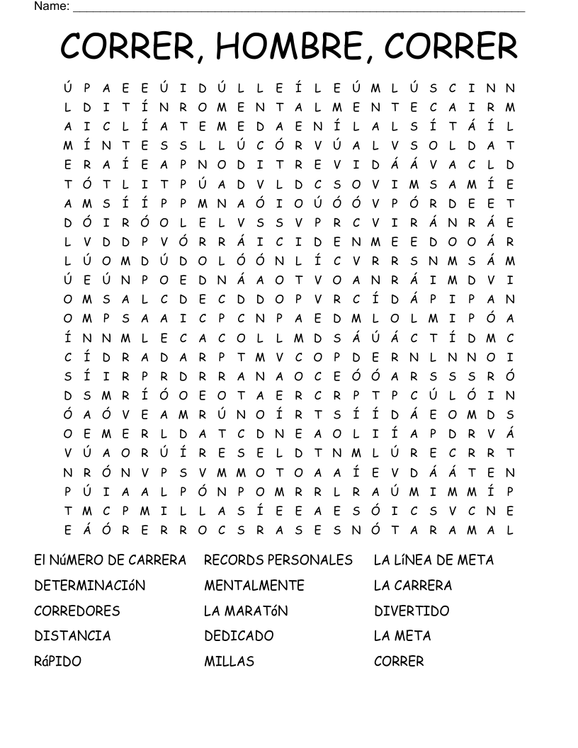 CORRER, HOMBRE, CORRER Word Search