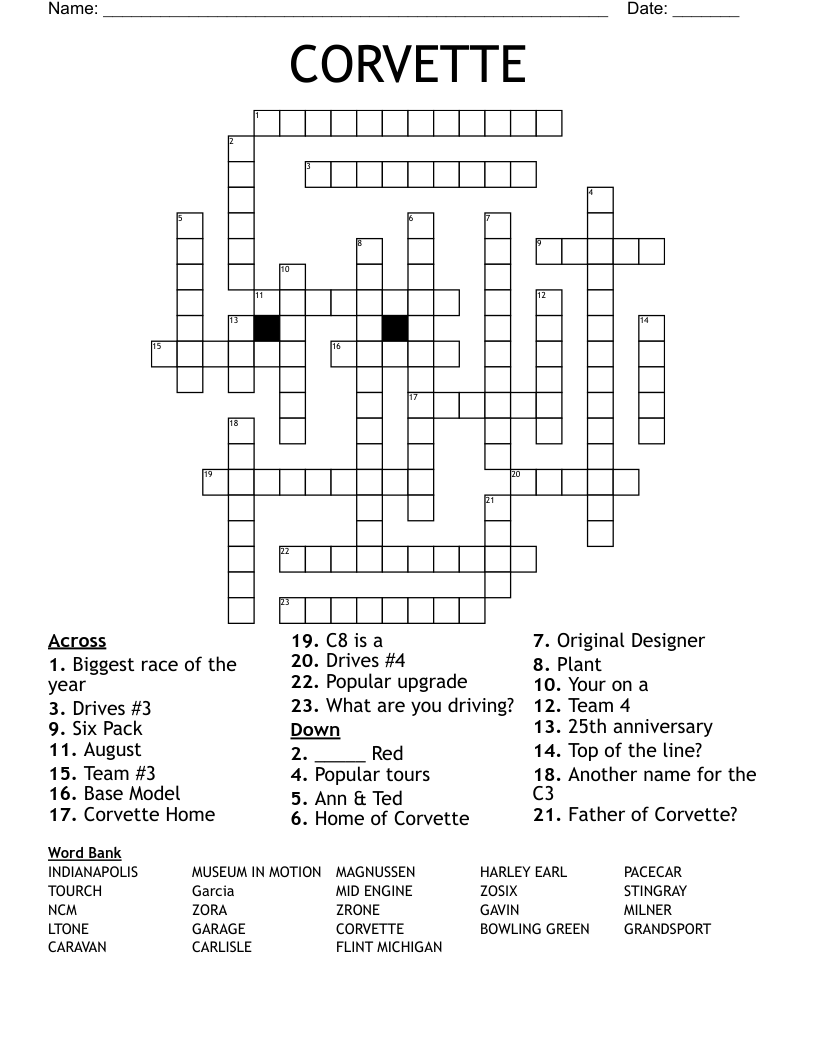 CORVETTE Crossword
