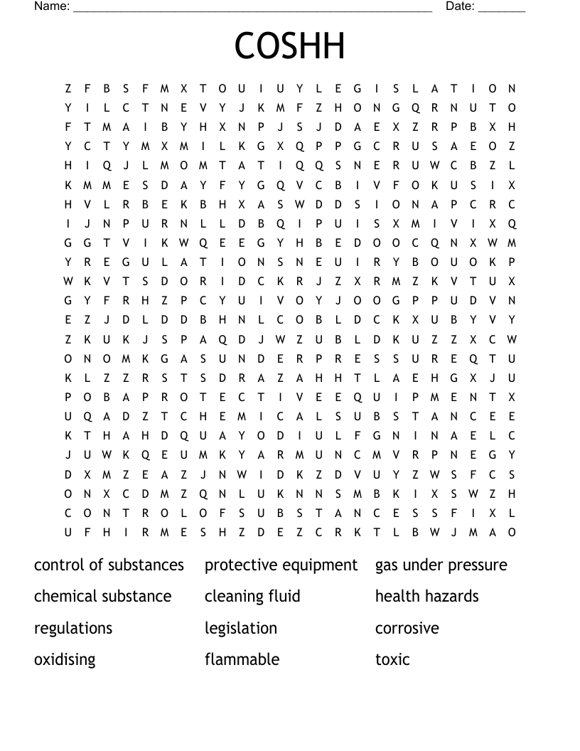 COSHH Word Search