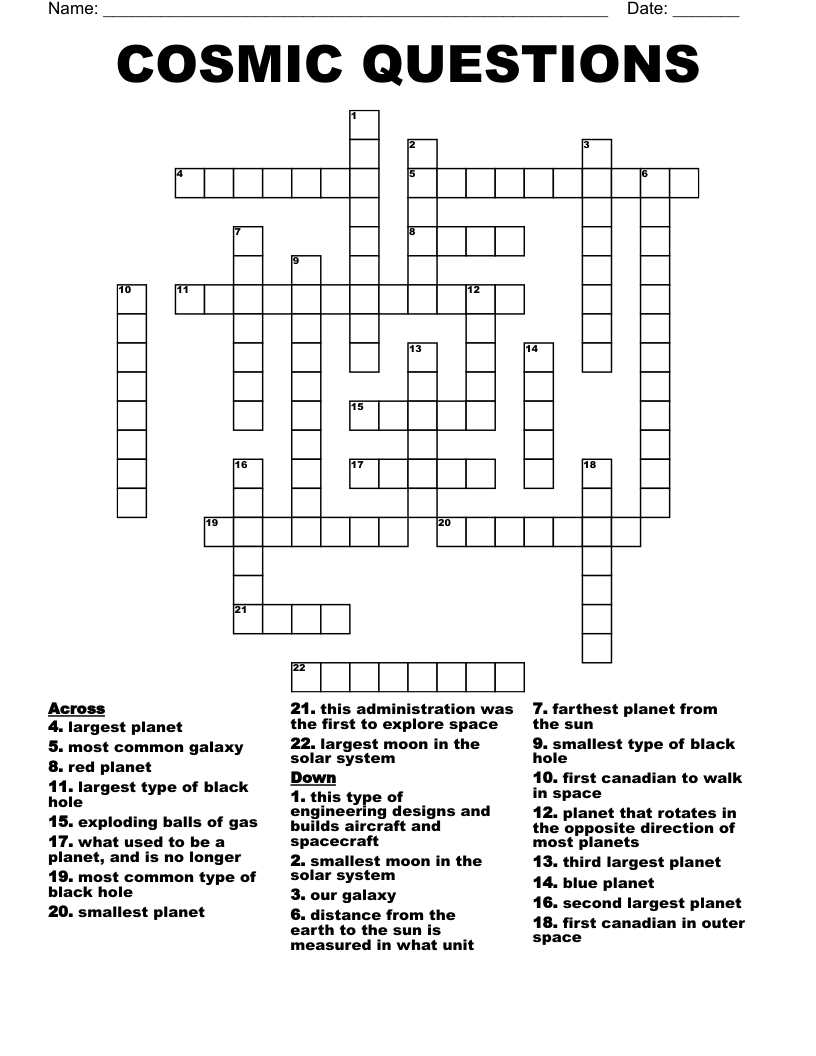 COSMIC QUESTIONS Crossword