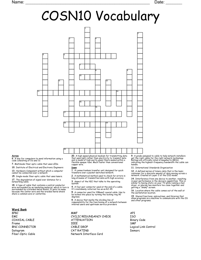 COSN10 Vocabulary Crossword