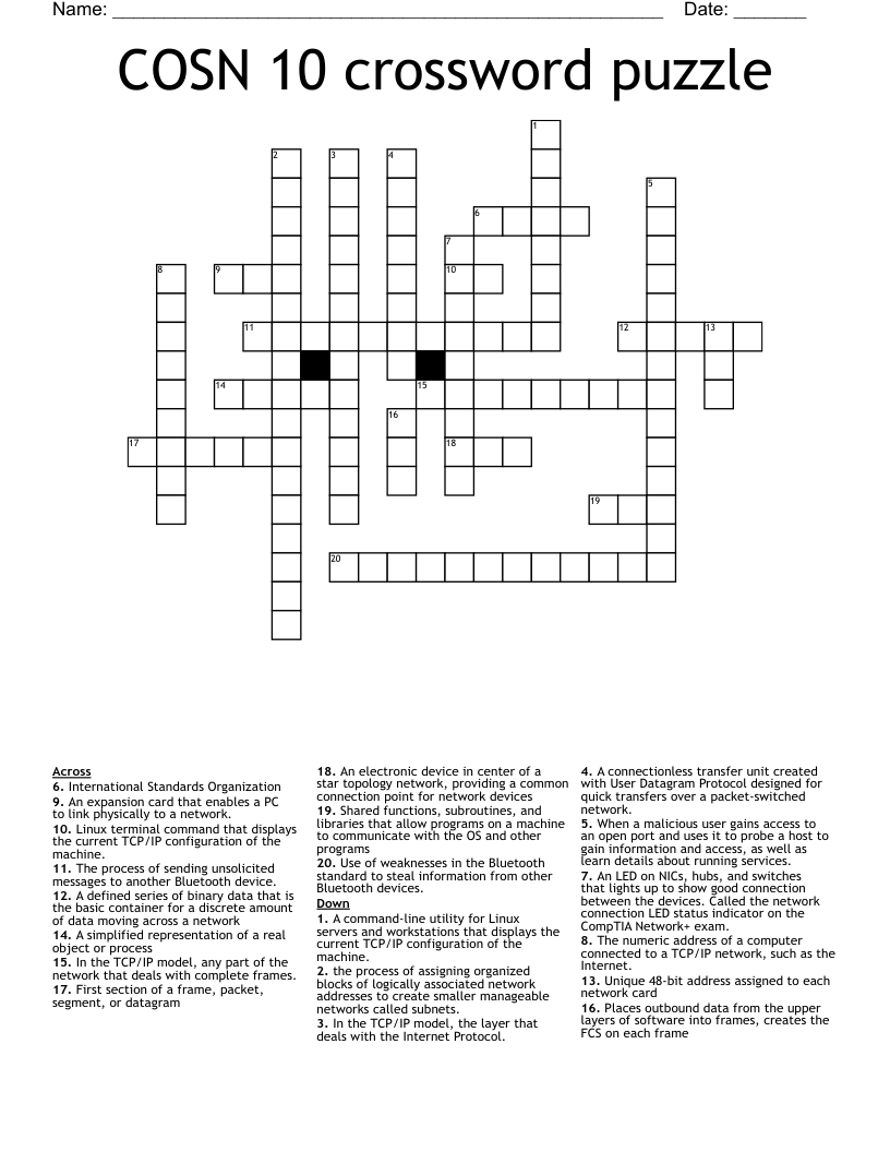 COSN 10 crossword puzzle