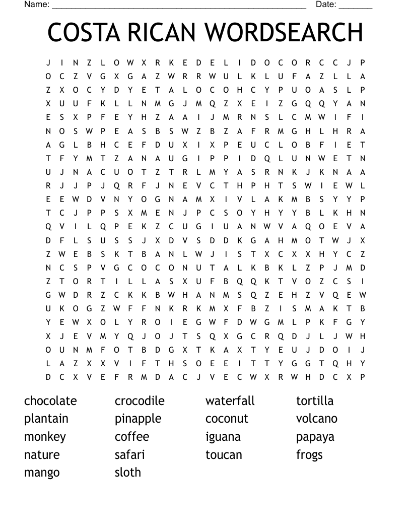 COSTA RICAN WORDSEARCH