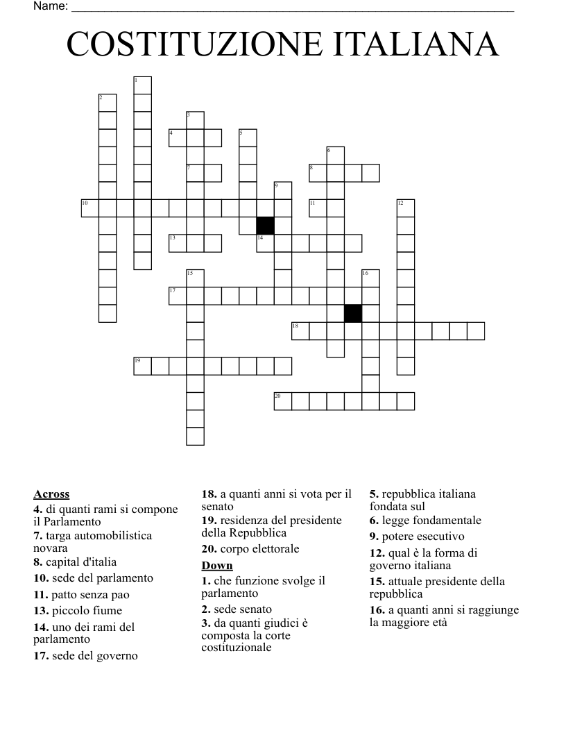 COSTITUZIONE ITALIANA Crossword