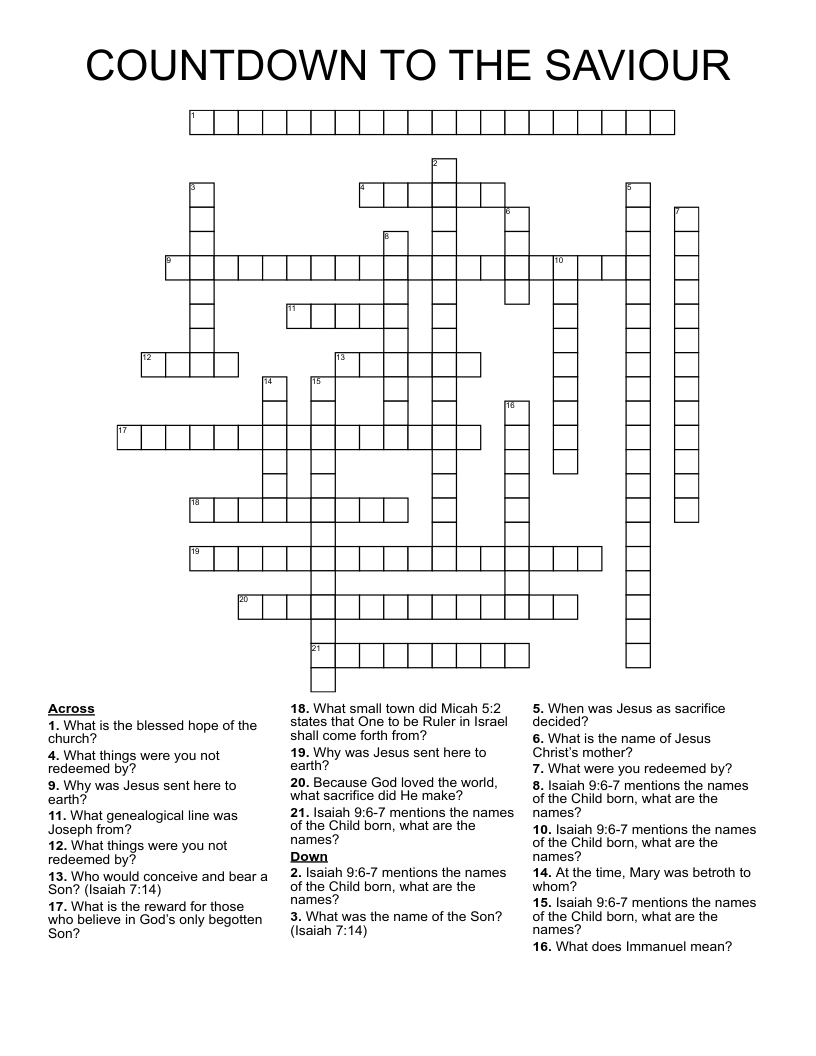 COUNTDOWN TO THE SAVIOUR Crossword