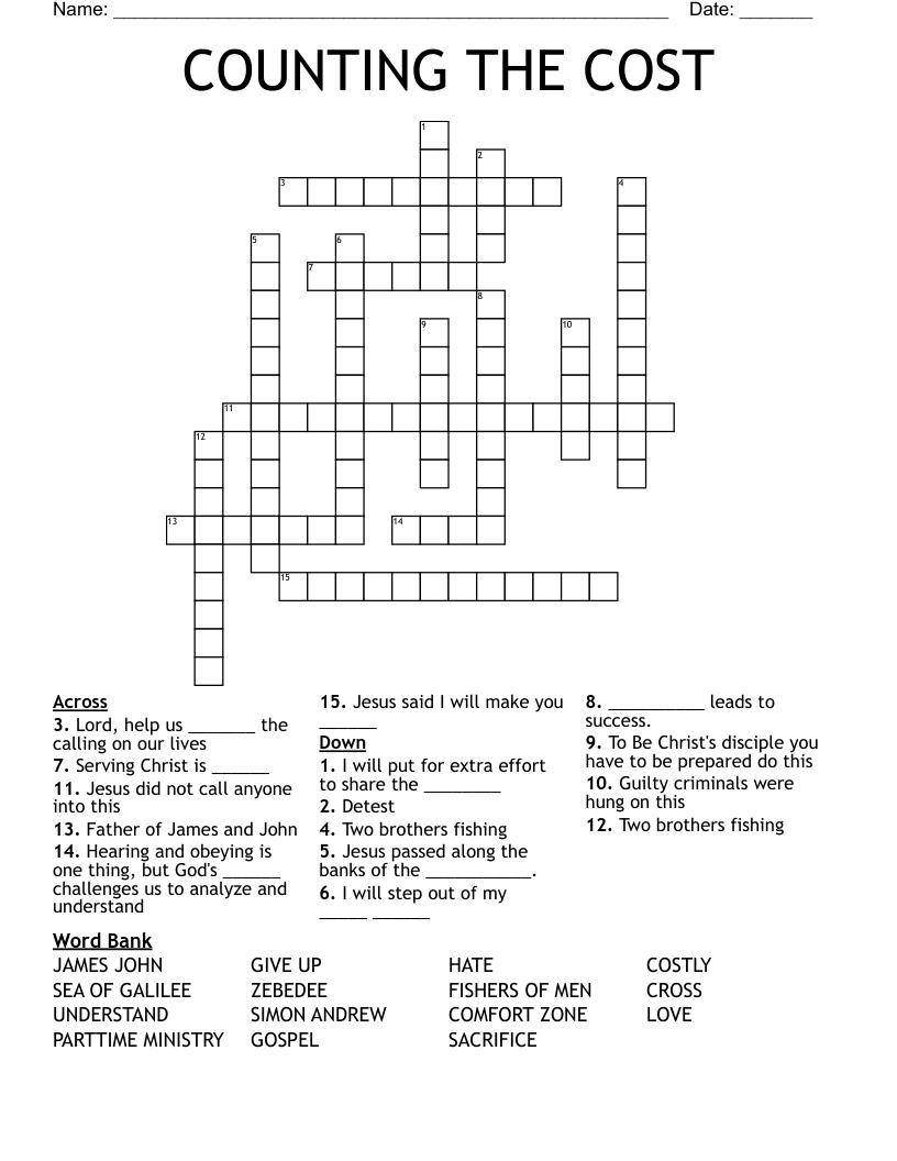COUNTING THE COST Crossword