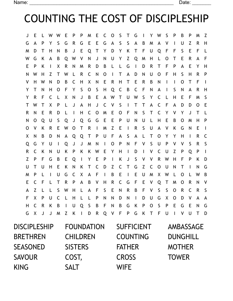 COUNTING THE COST OF DISCIPLESHIP Word Search