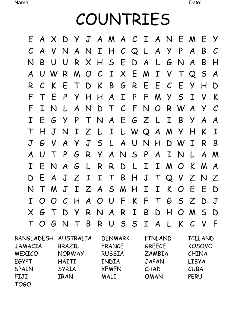 COUNTRIES Word Search