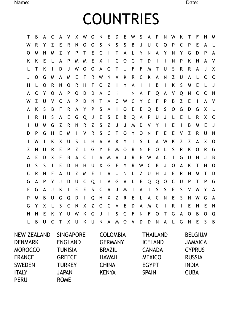 COUNTRIES Word Search