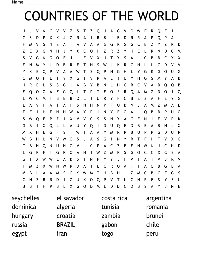 COUNTRIES OF THE WORLD Word Search