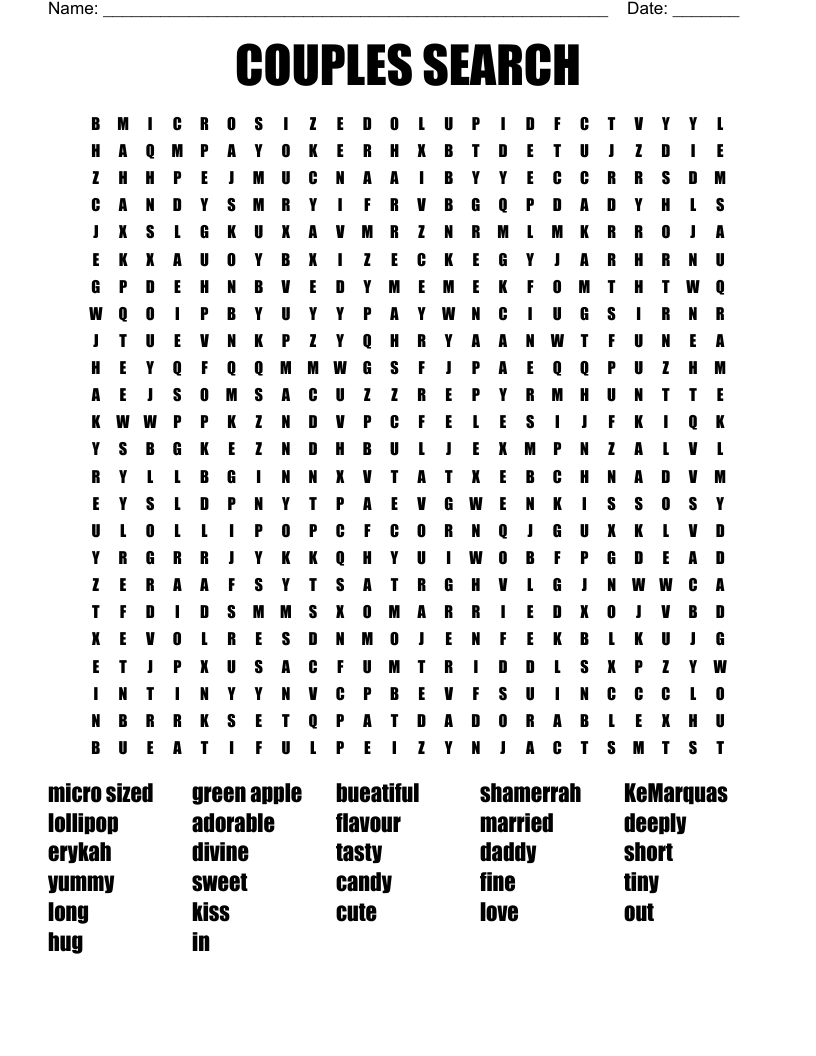 COUPLES SEARCH  Word Search