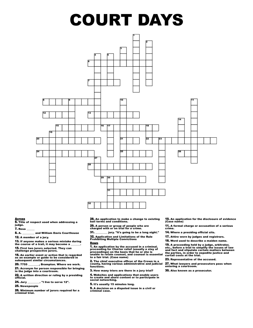 COURT DAYS Crossword