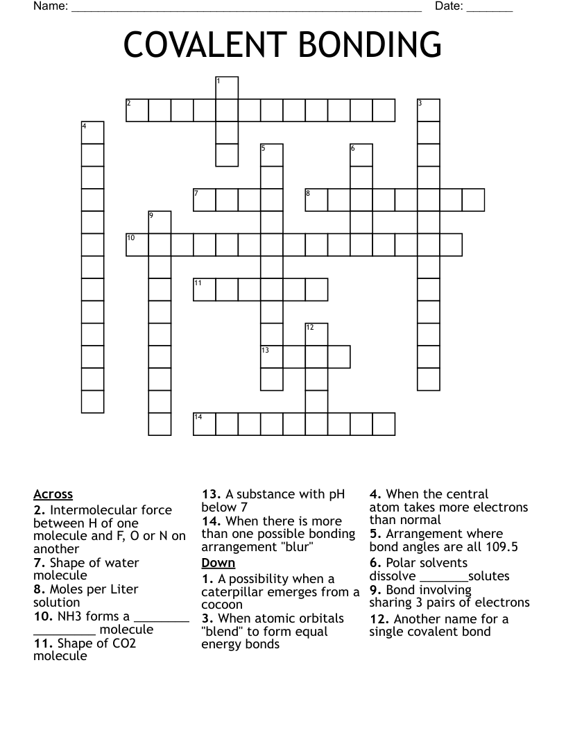 COVALENT BONDING Crossword