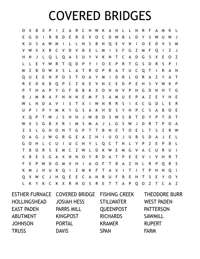 COVERED BRIDGES Word Search