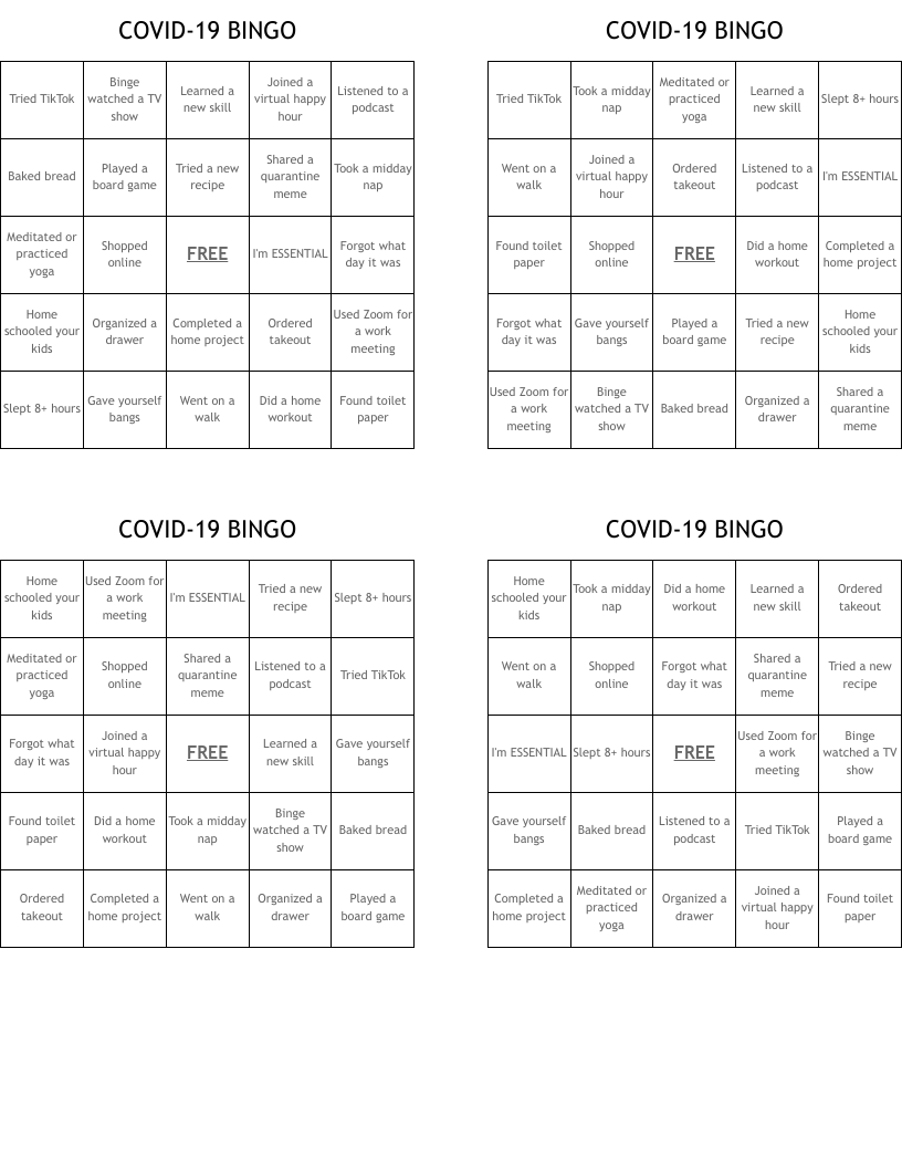COVID-19 BINGO