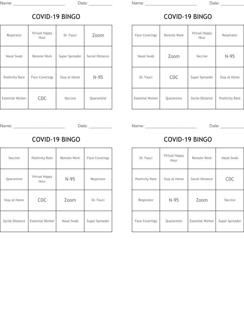 COVID-19 BINGO