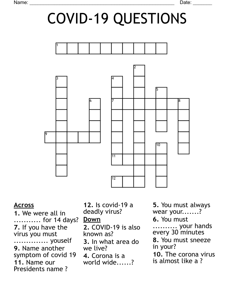 COVID-19 QUESTIONS Crossword