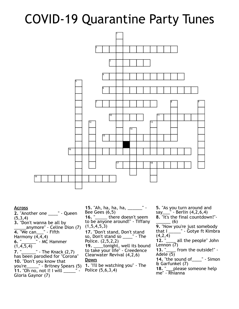 COVID-19 Quarantine Party Tunes Crossword