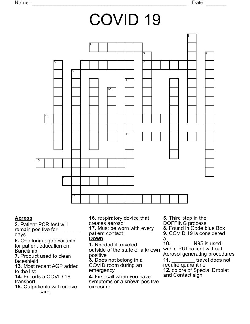 COVID 19 Crossword