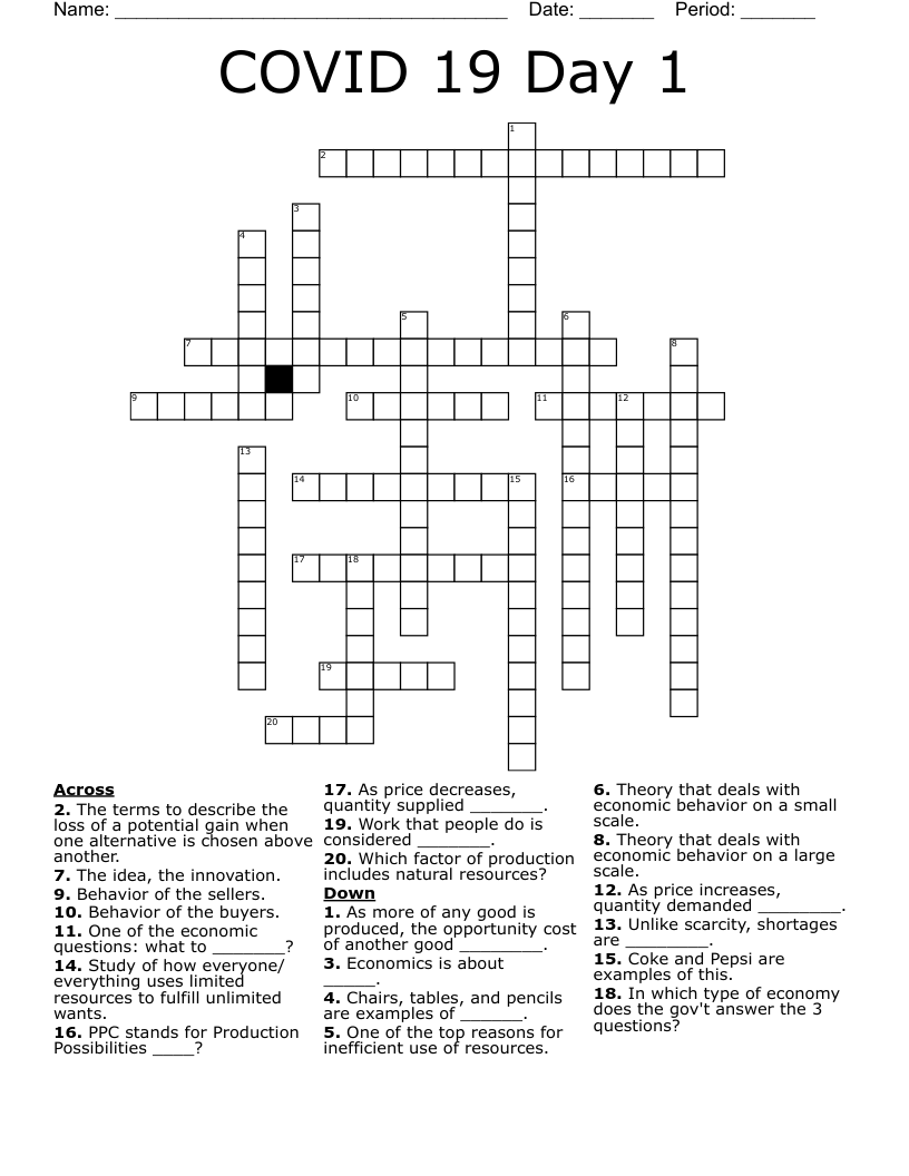 COVID 19 Day 1 Crossword
