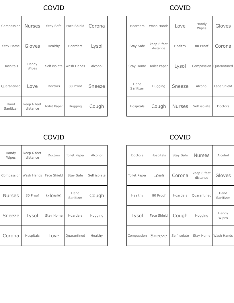 COVID Bingo Cards