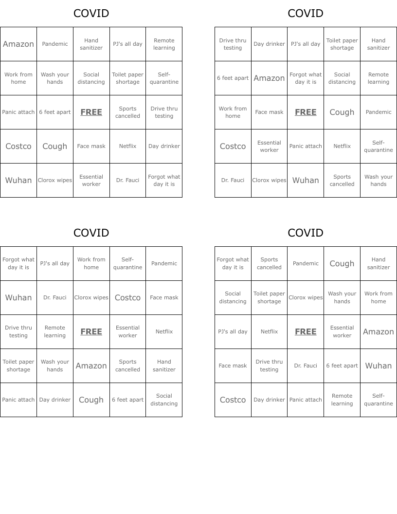 COVID Bingo Cards
