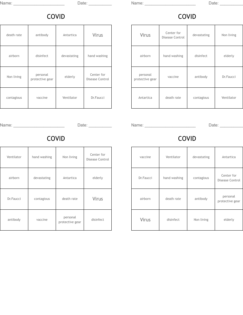 COVID Bingo Cards