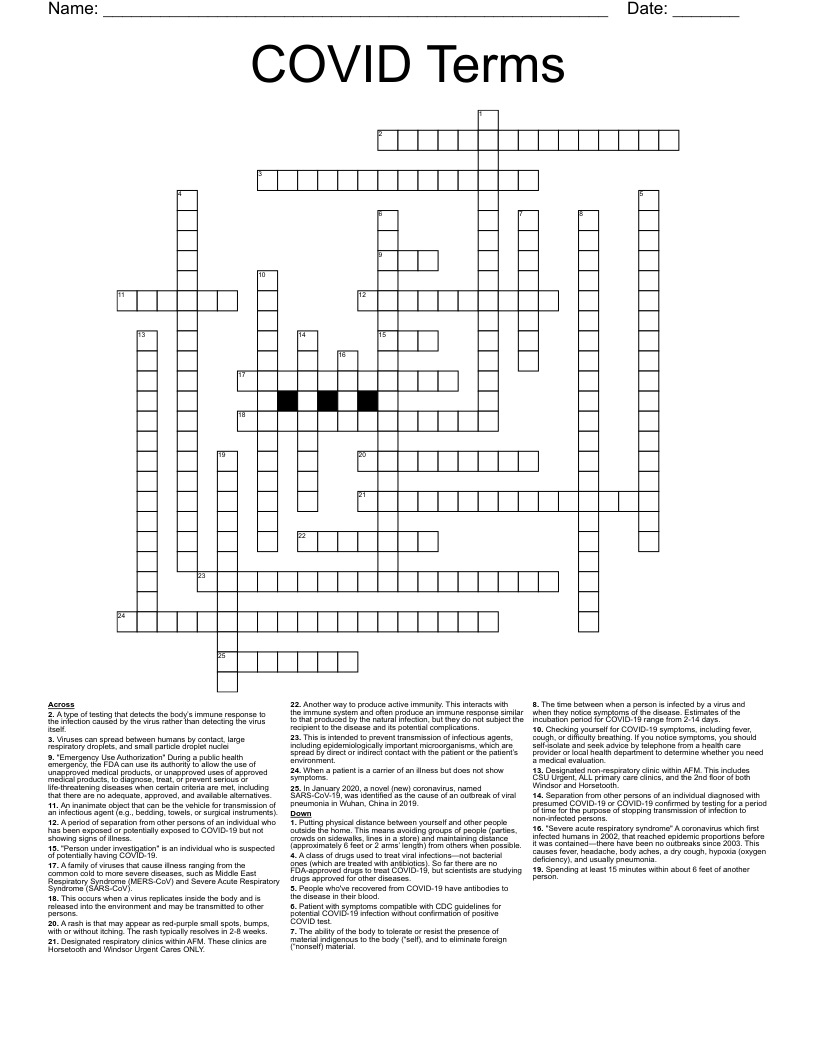 COVID Terms Crossword