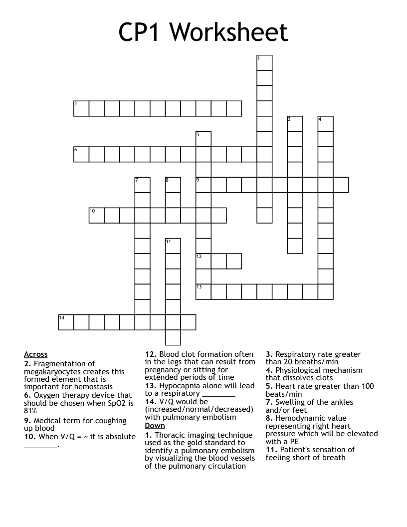 CP1 Worksheet Crossword
