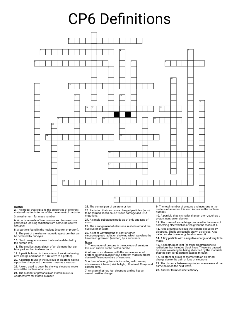 CP6 Definitions  Crossword