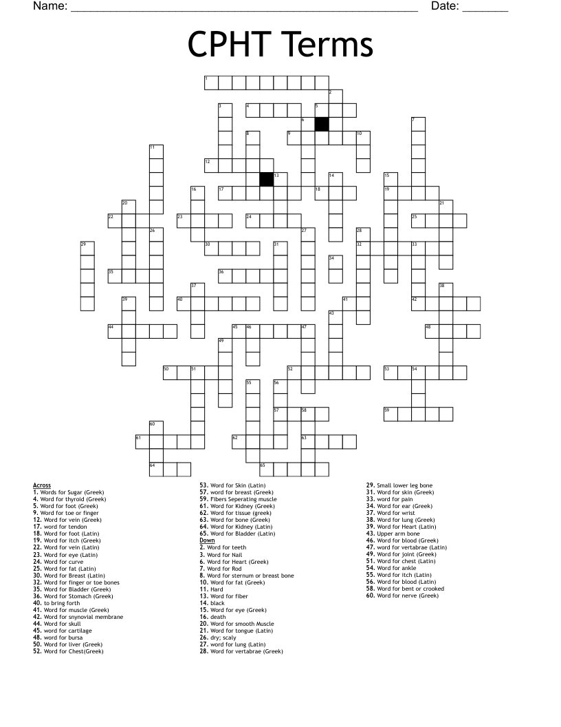 CPHT Terms Crossword