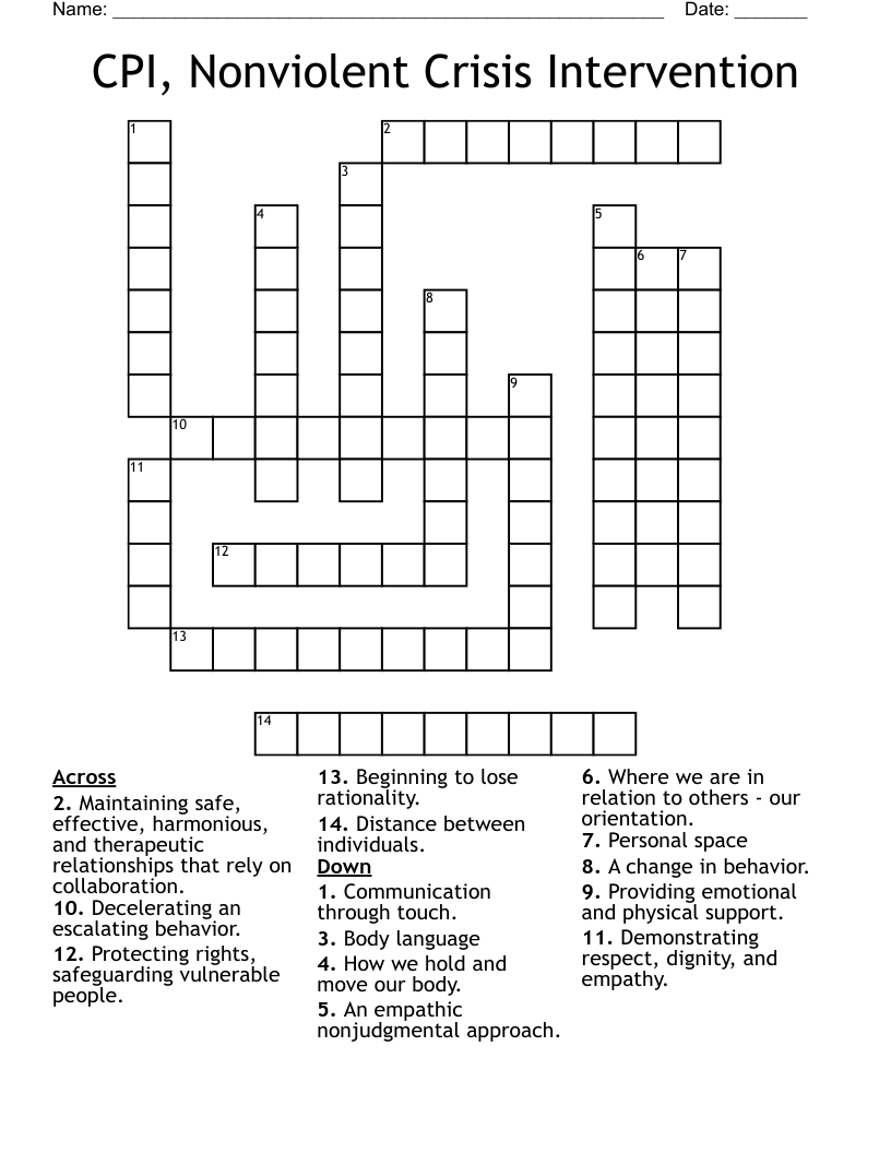 CPI, Nonviolent Crisis Intervention Crossword