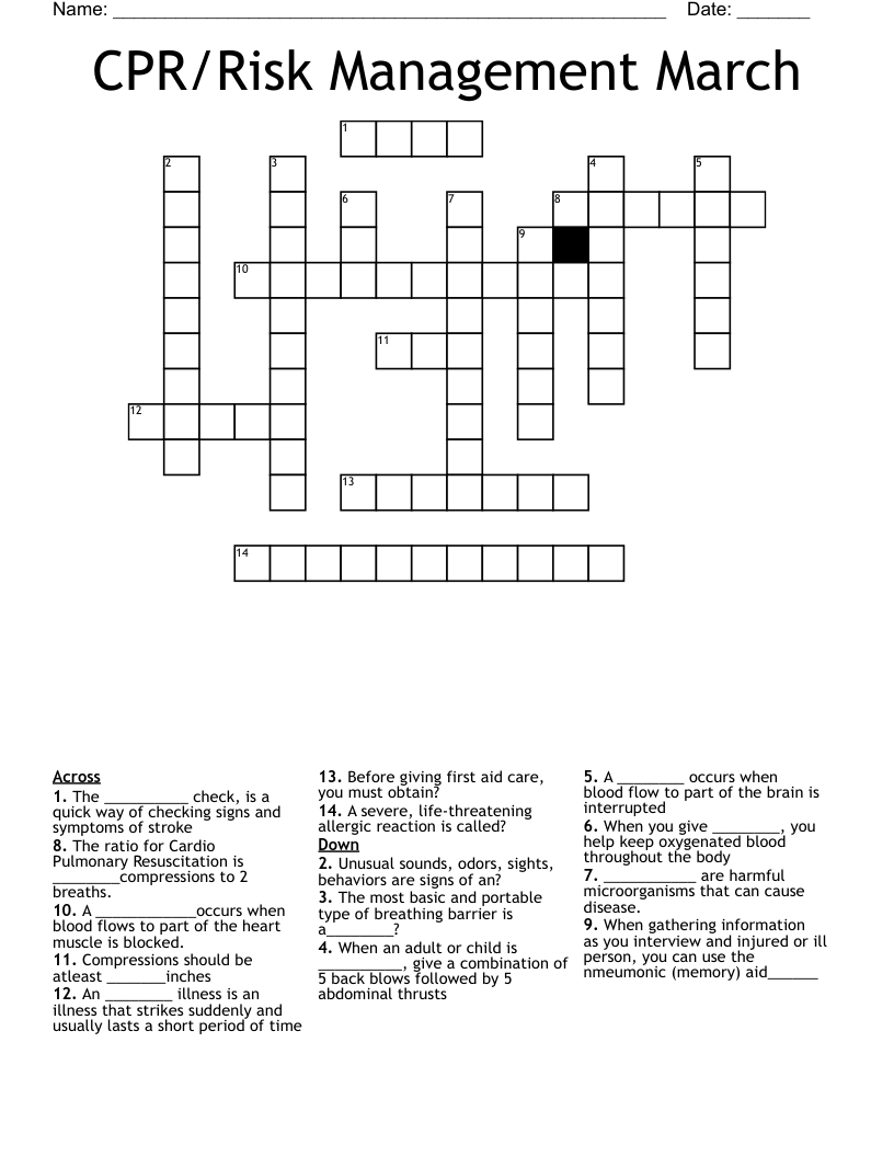 CPR/Risk Management March Crossword