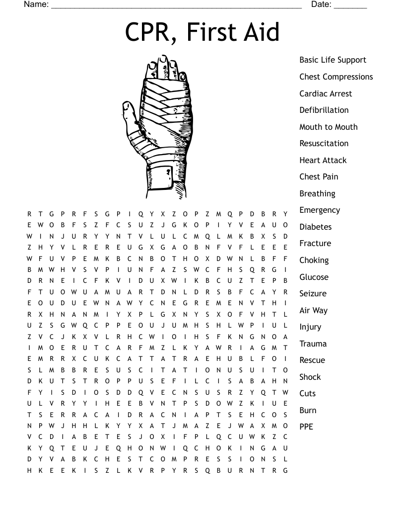 CPR, First Aid Word Search
