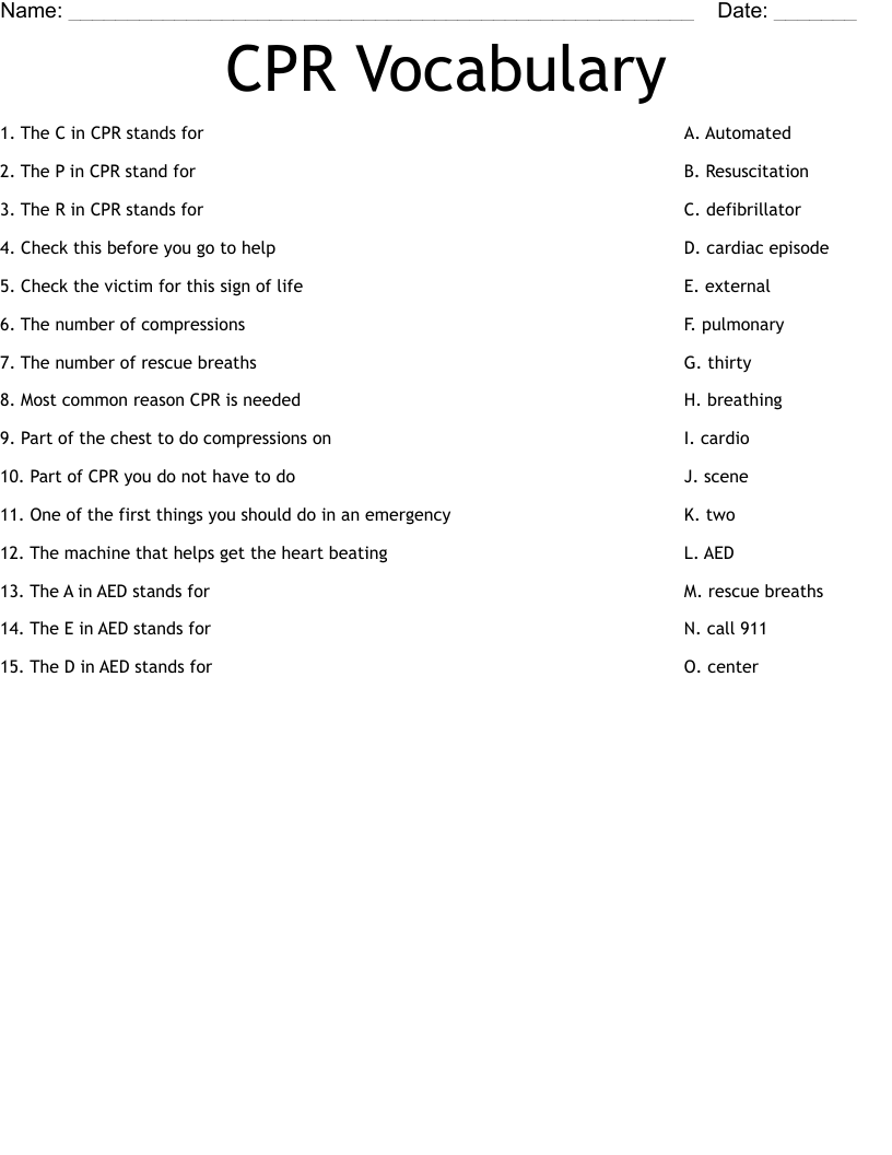 CPR Vocabulary Worksheet