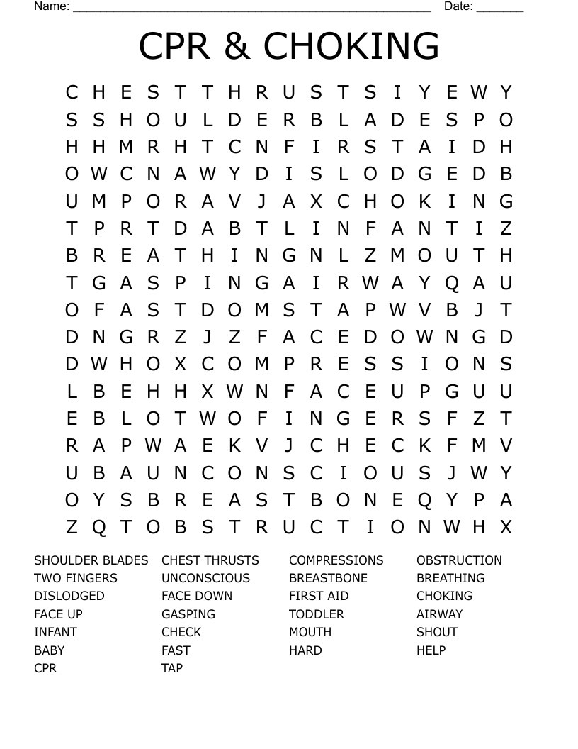 CPR & CHOKING Word Search