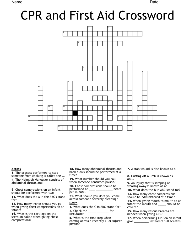CPR and First Aid Crossword