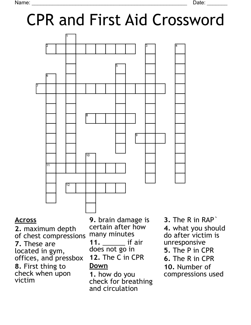 CPR and First Aid Crossword