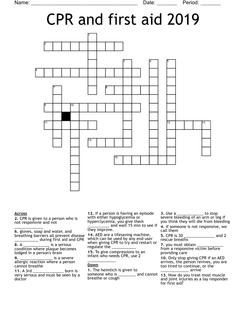CPR and first aid 2019 Crossword