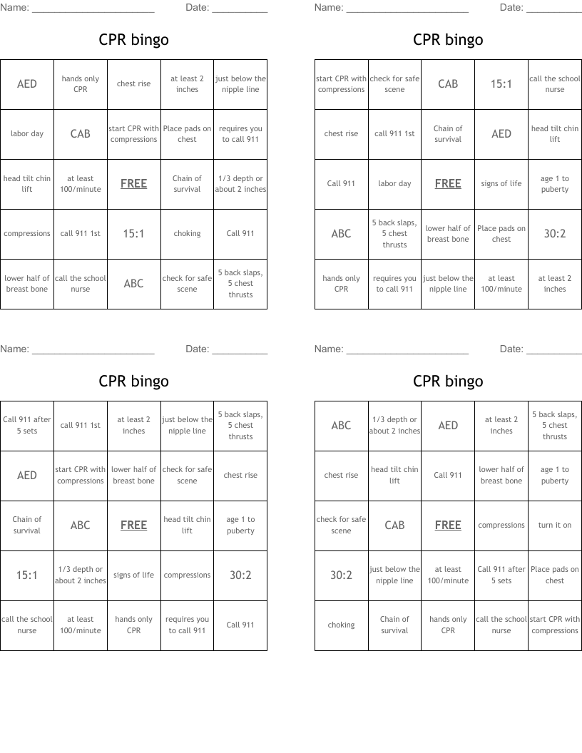 CPR bingo