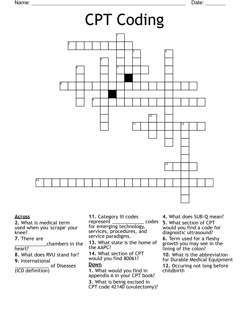 CPT Coding Crossword